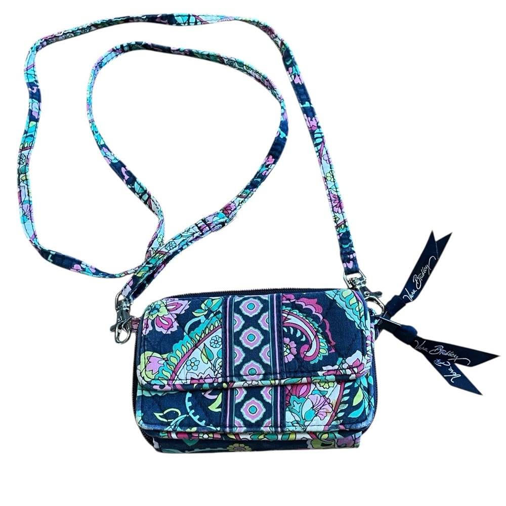 Vera Bradley Navy and Pink Patterned Crossbody Wallet